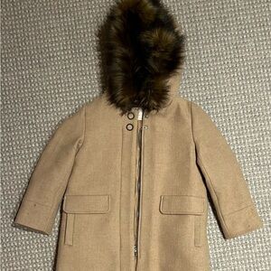 Zara Kids Tan Coat with Faux Fur Hood